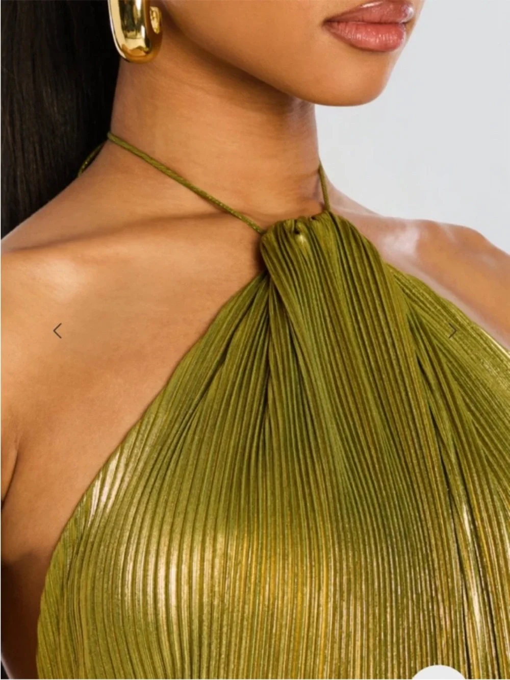 Retrofete Thalia Style Green Metallic Halter Evening Gown - Picture 3 of 16